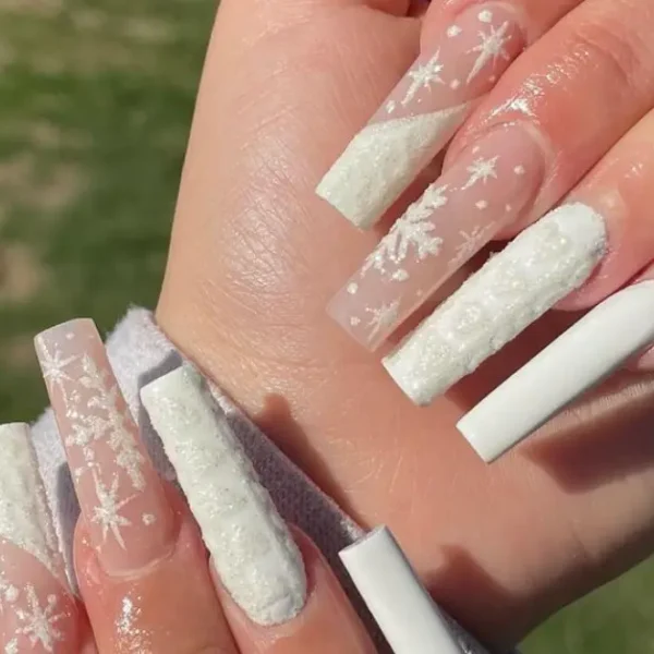 white Christmas nails