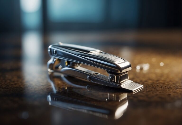 How to Disinfect Nail Clippers: A nail clipper is submerged in a clear disinfectant solution for a few minutes, then removed and placed on a clean, dry surface