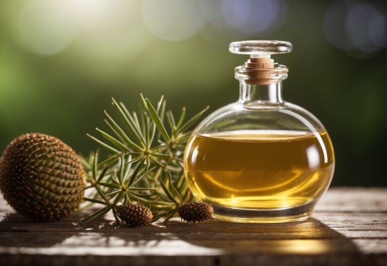 Is Castor Oil Good for Nails: A bottle of castor oil sits next to a manicure set. Nails are shown growing stronger and healthier with each use