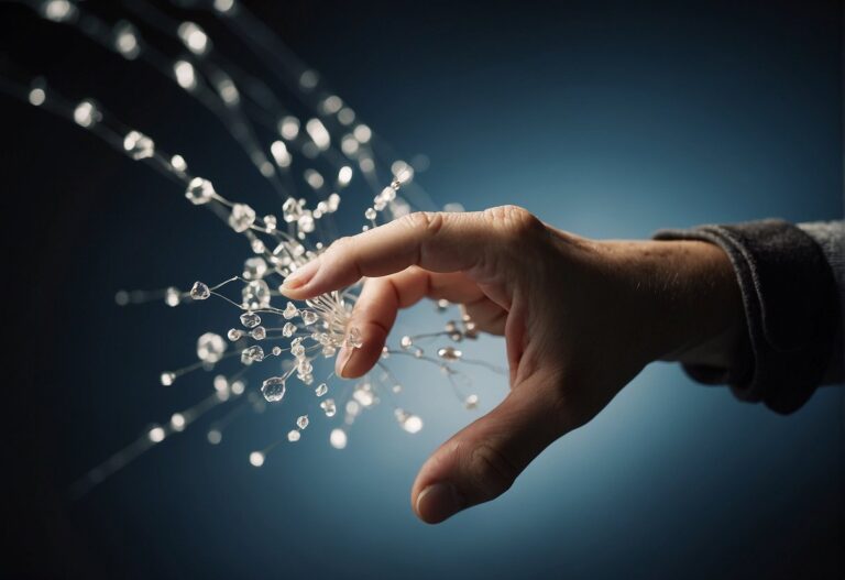 Why Do My Acrylic Nails Hurt: A hand reaching out, wincing in pain, with acrylic nails