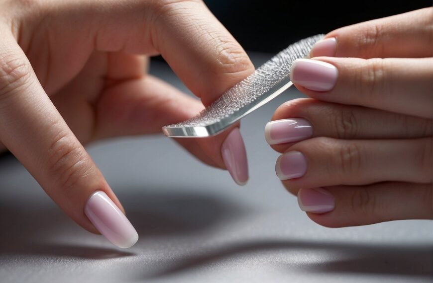 How to Prep Nails for Gel Polish: Nail file smooths surface. Cuticle pusher pushes back cuticles. Nail cleanser removes oils. Primer applied to nails. Ready for gel polish